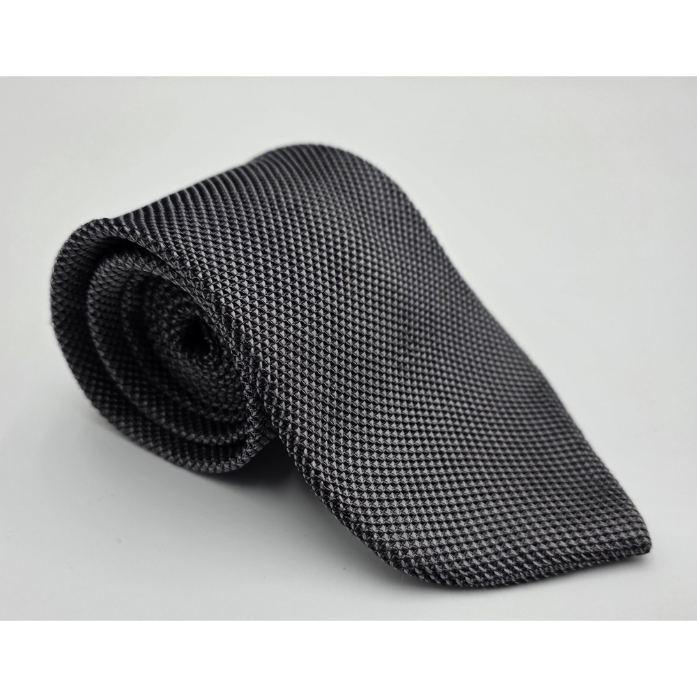 Patrick Cox Mens Silk Tie Charcoal Grey Black Micro Check Basketweave Japan VIIC